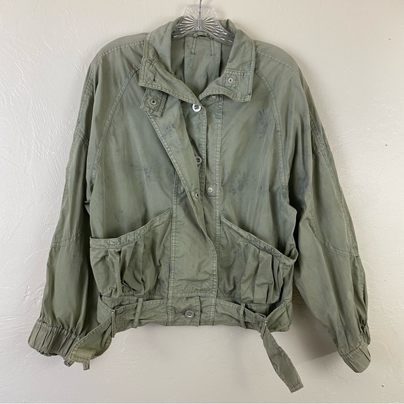 Free People Size Medium Olive Green Button Down Full Sleeve Windbreaker Jacket - Picture 1 of 8